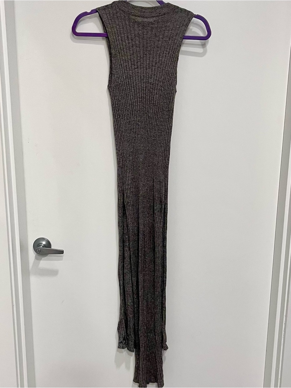 Zara‎ Knit Ribbed Sleeveless Maxi Dress in Charcoal Gray Size Medium Slit Sides - Picture 4 of 6